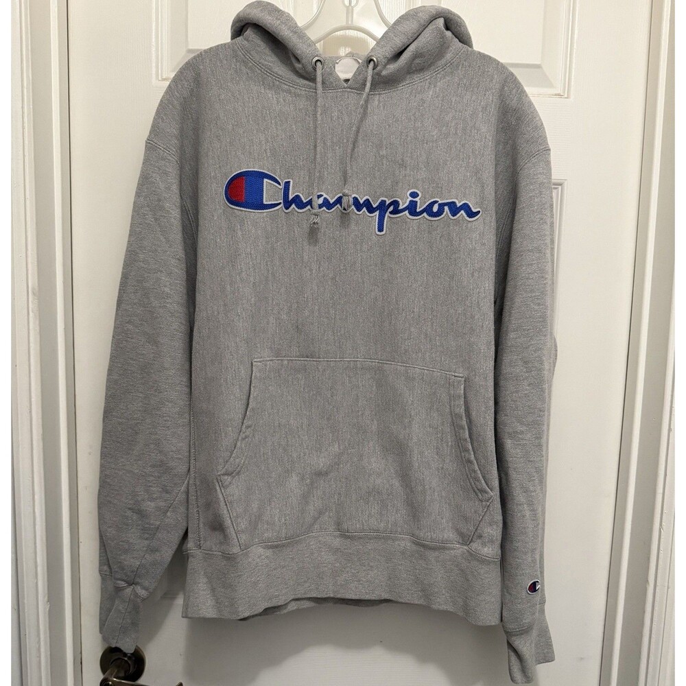 Vintage Champion Sweatshirt Reverse Weave Pullover Hoodie - Heather Gray Sz L